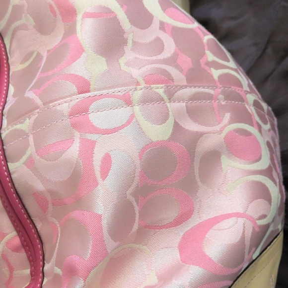 Y2K Coach Optic Large Hobo Bag In Signature Pink Jacquard & Leather Vintage VTG - Picture 9 of 16